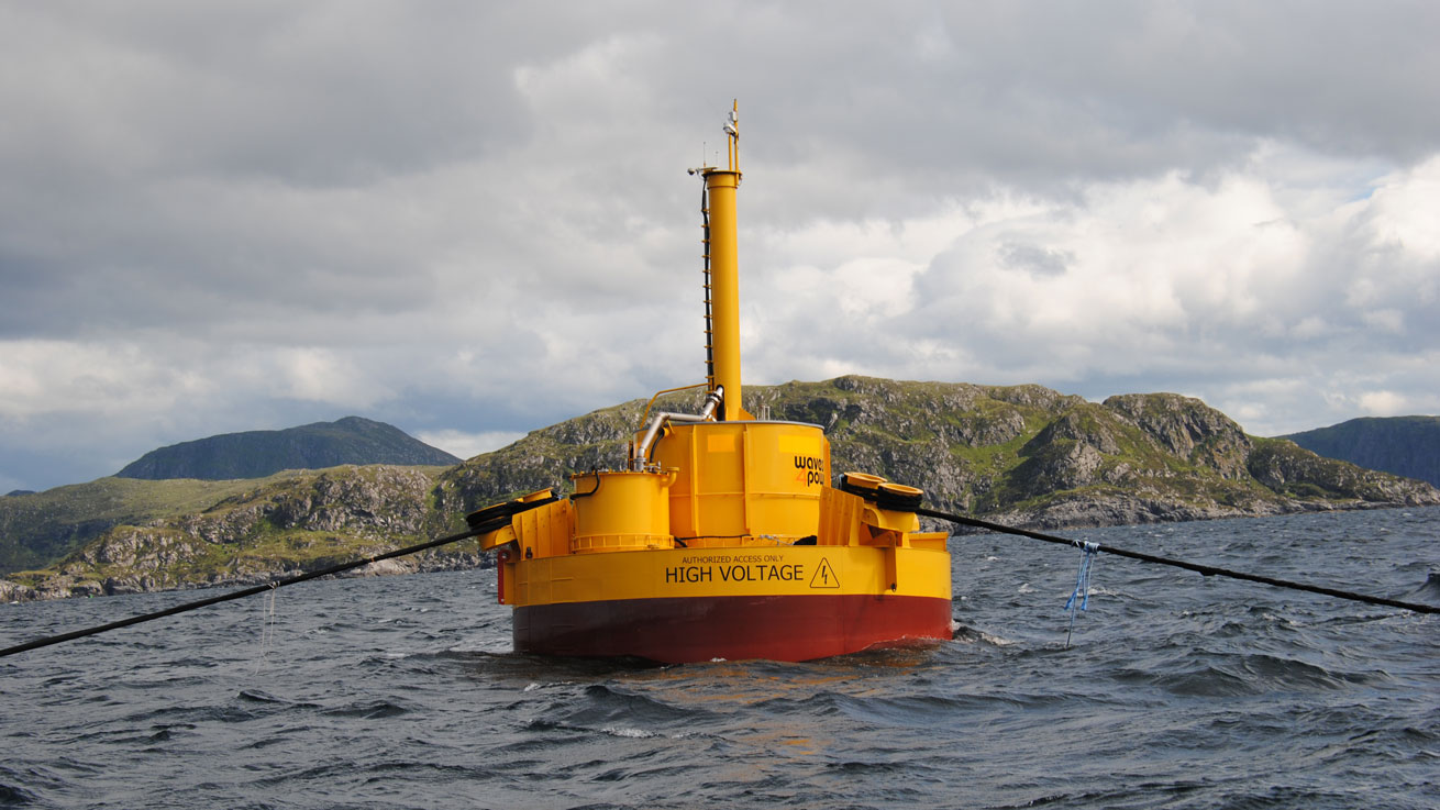 Energy converter buoy in the sea. Photo.